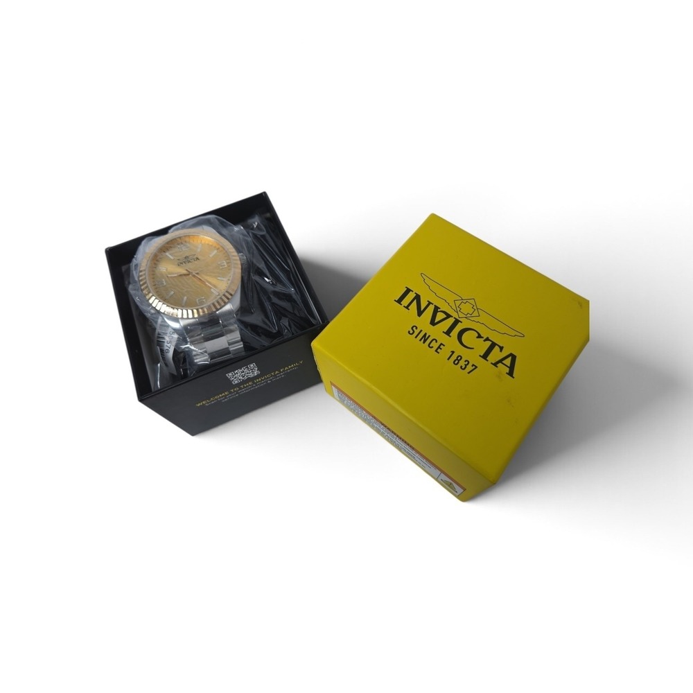 Invicta Specialty Mens Watch 45576 Gold Dial Two Tone Stainless Steel New in Box